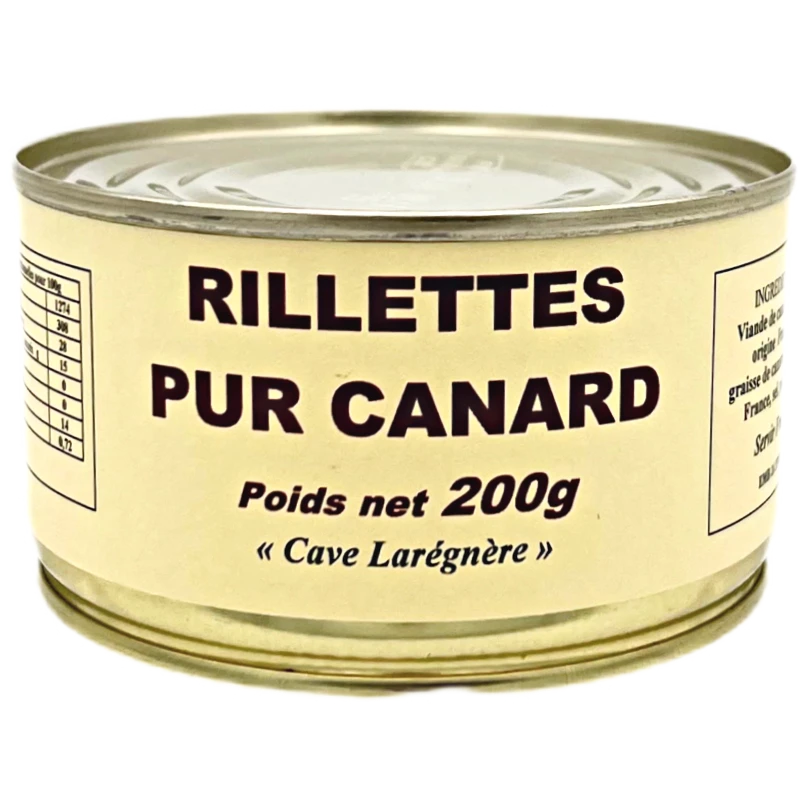 conserve rillettes pur canard 200gr Sélectionné par la Cave Larégnère