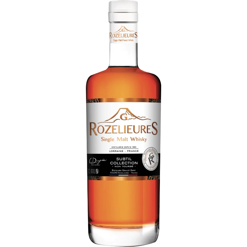 Bouteille de Whisky Français fait en Lorraine de chez Rozelieures cuvée Subtil Collection 70cl