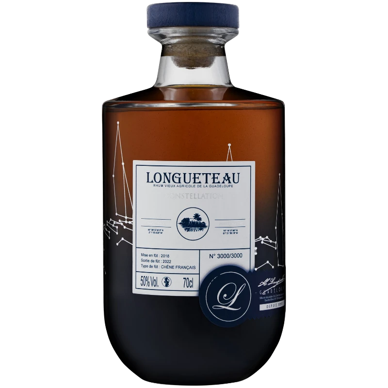 Bouteille de Rhum Vieux Agricole de la Maison Longueteau en Guadeloupe cuvée Constellation 70cl